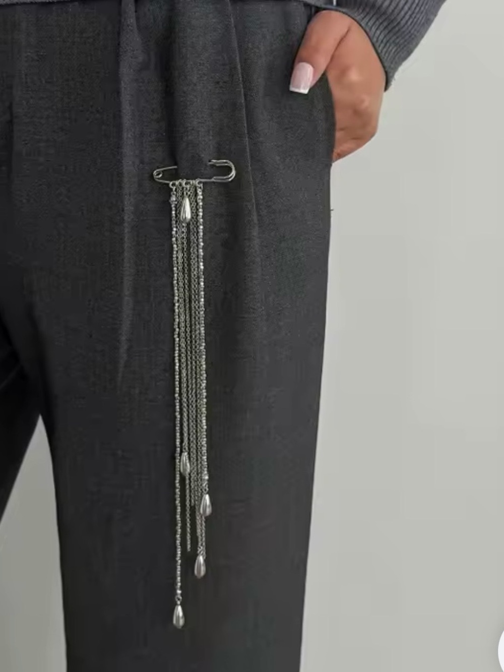 Silver Multi-Chain Drop Brooch Necklace - Women's Jewelry - Picture 4 of 4
